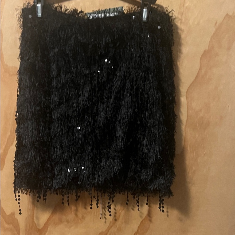 H&M Black Sequin Fringe Mini Skirt